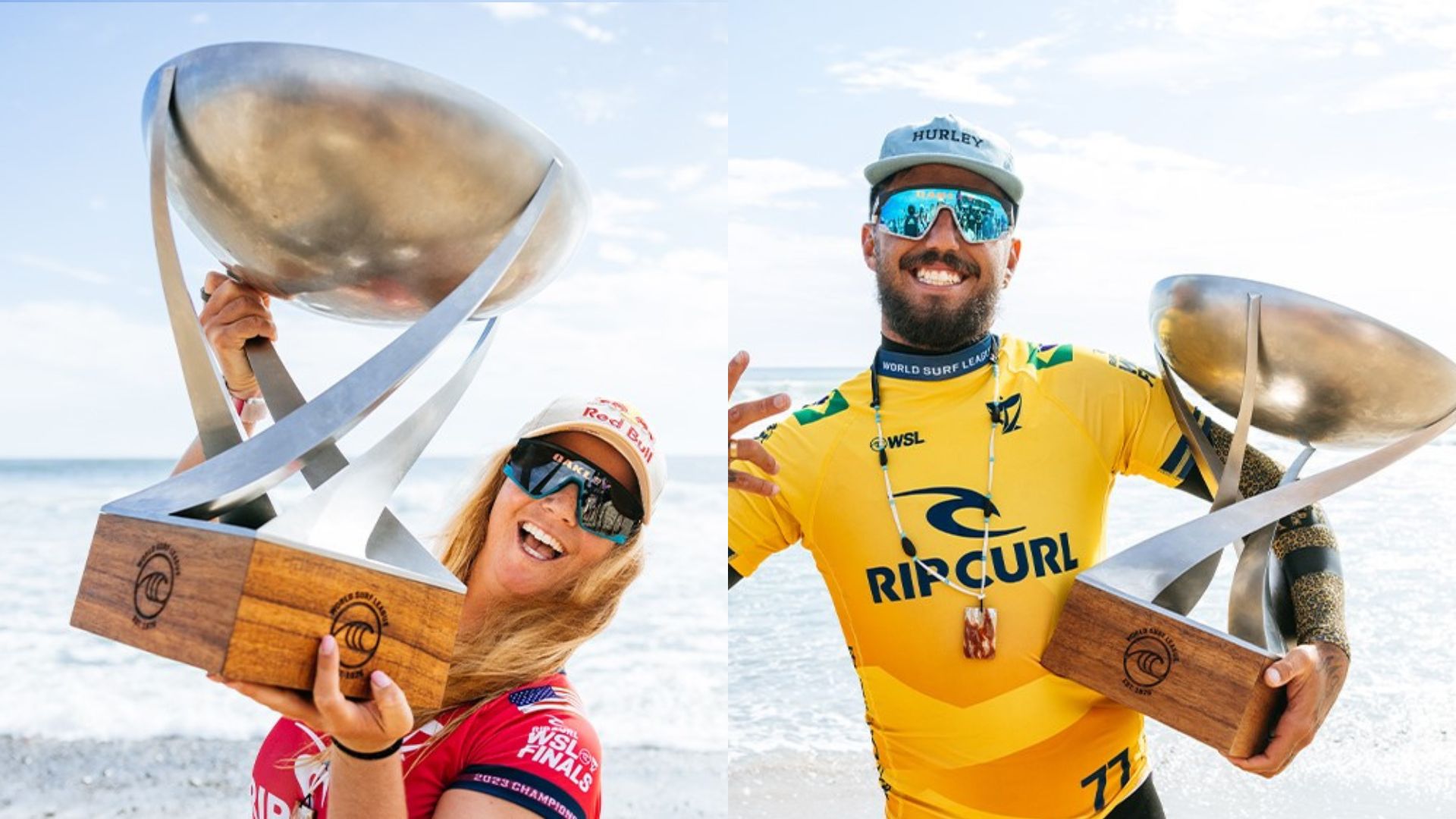 Filipe Toledo y Caroline Marks campeones del mundo de surf